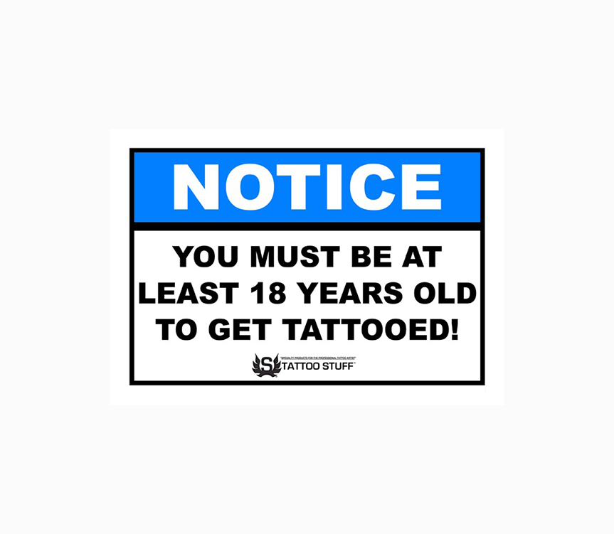 YOU MUST BE 18 TO GET A TATTOO METAL SIGN.16" X 6".TATTOO STUDIO SIGNAGE.